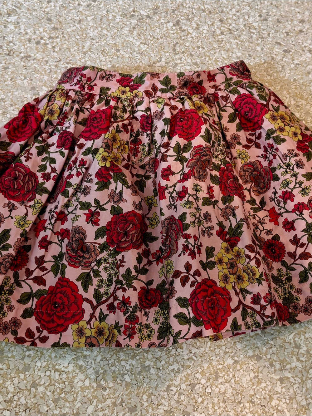 Mini Boden Pink Floral Circle Skirt with Red Roses